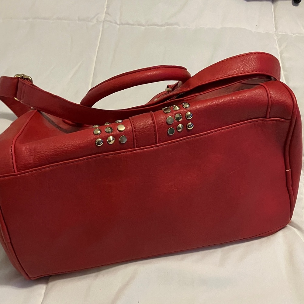 Black Rivet Red Studded Shoulder Bag - Picture 2 of 6